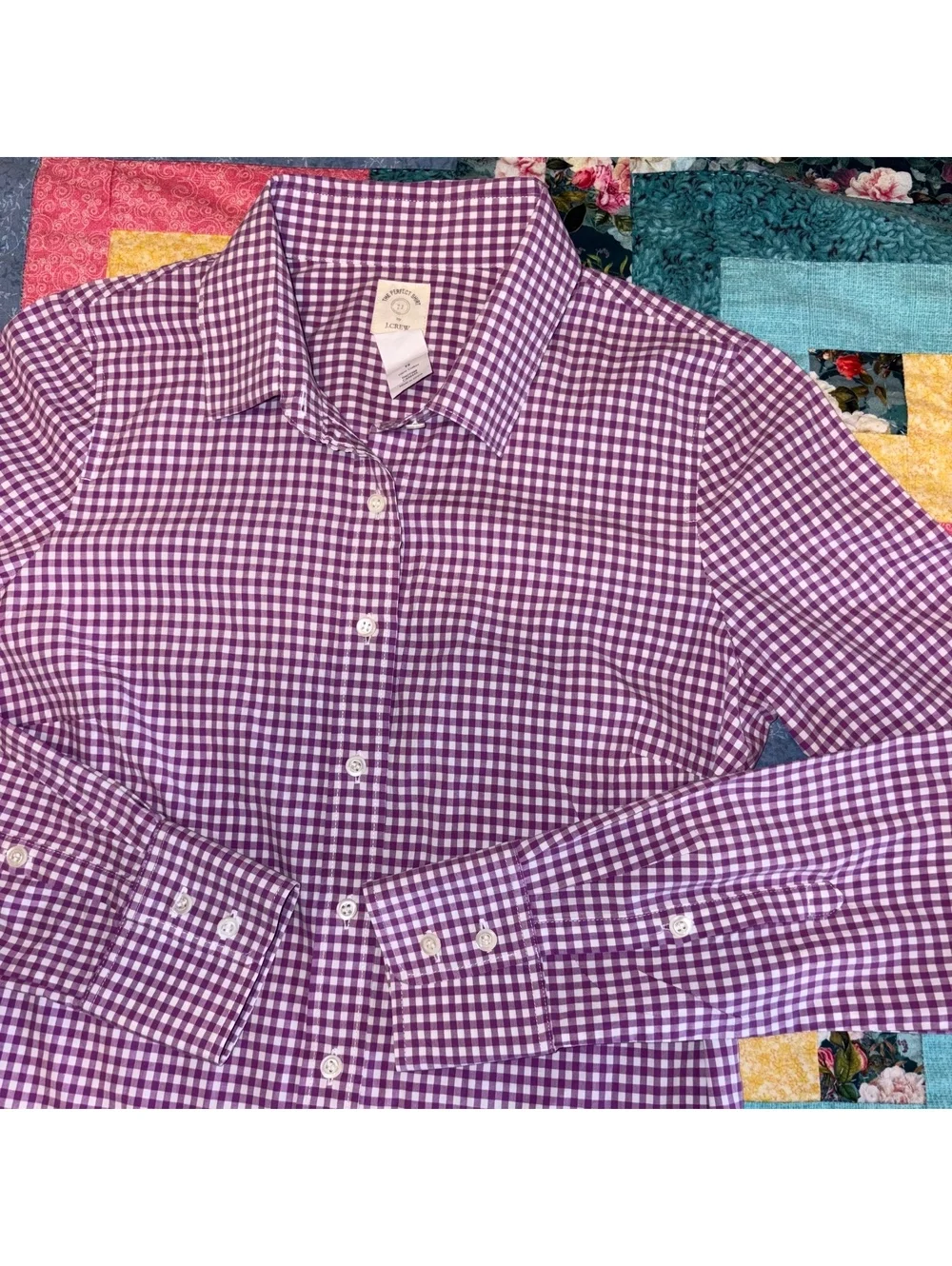 J.Crew The Perfect Shirt $79 Woman Size 2 Tall Purple Gingham Cotton ButtonDown